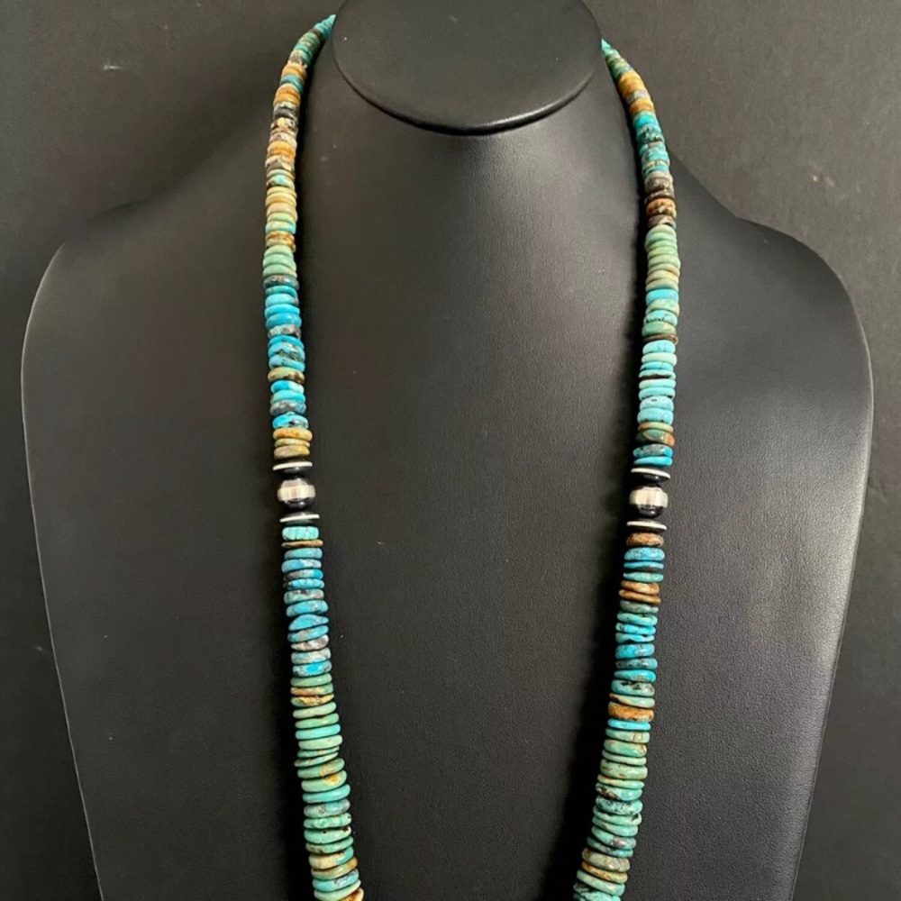 Long Sterlingsilver Bluegreenturquoisebeadnecklace - image 1